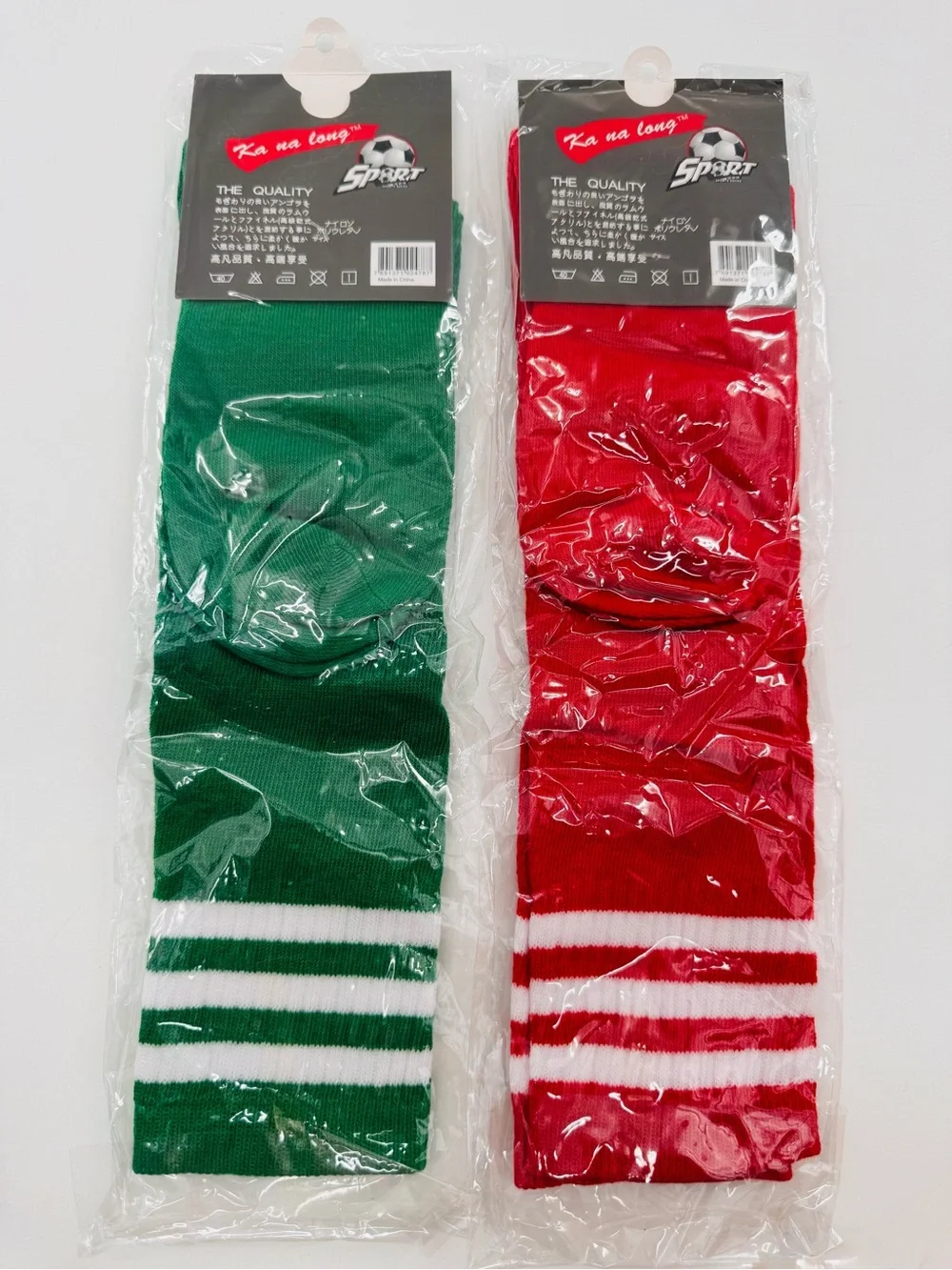 Socks Retro Striped Sport Knee High Socks 2pc Red/Green Christmas Soccer NEW